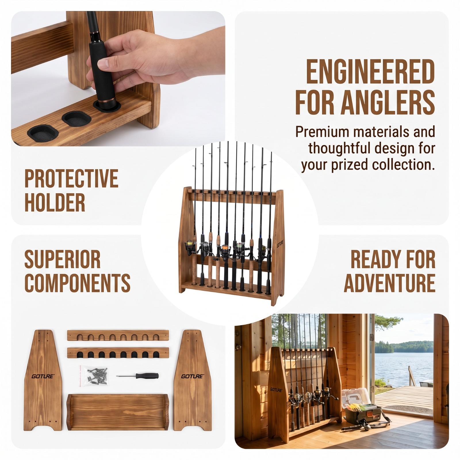 고투어 10슬롯 탄화소나무 낚싯대 플로어 랙 간편 조립 - Fishing Rod Rack 리뷰 및 가격